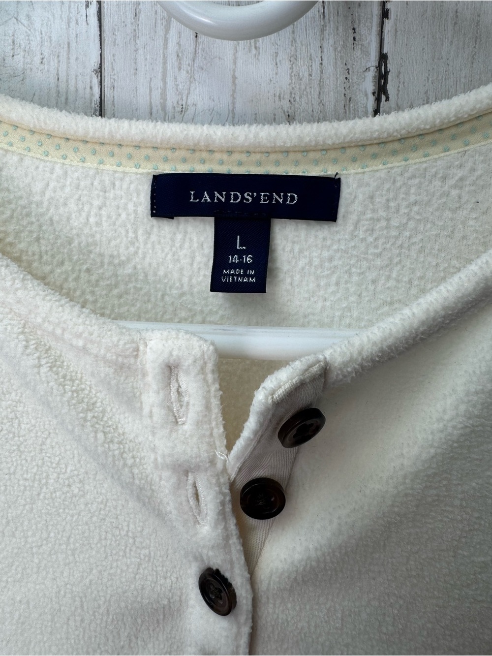 Lands' End Cream Fleece Henley Pullover Top size Large - Picture 2 of 7